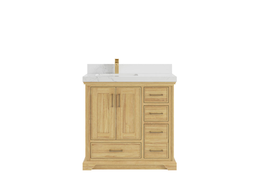 Charlotte Teak 36 in. W x 22 in. D Left Offset Sink Bathroom Vanity in Light Natural with 2 in Empira White Quartz Countertop