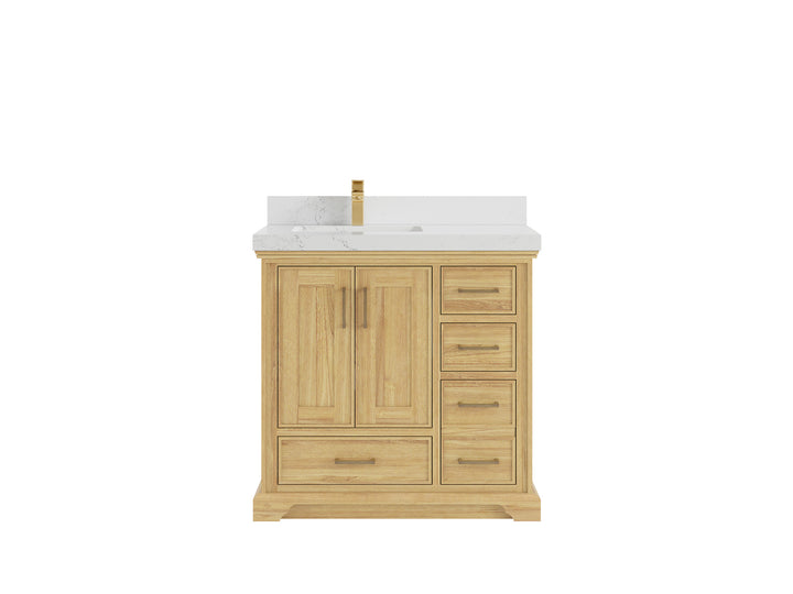 Charlotte 36 in. W x 22 in. D Left Offset Sink Bathroom Teak Wood Vanity - photo 18