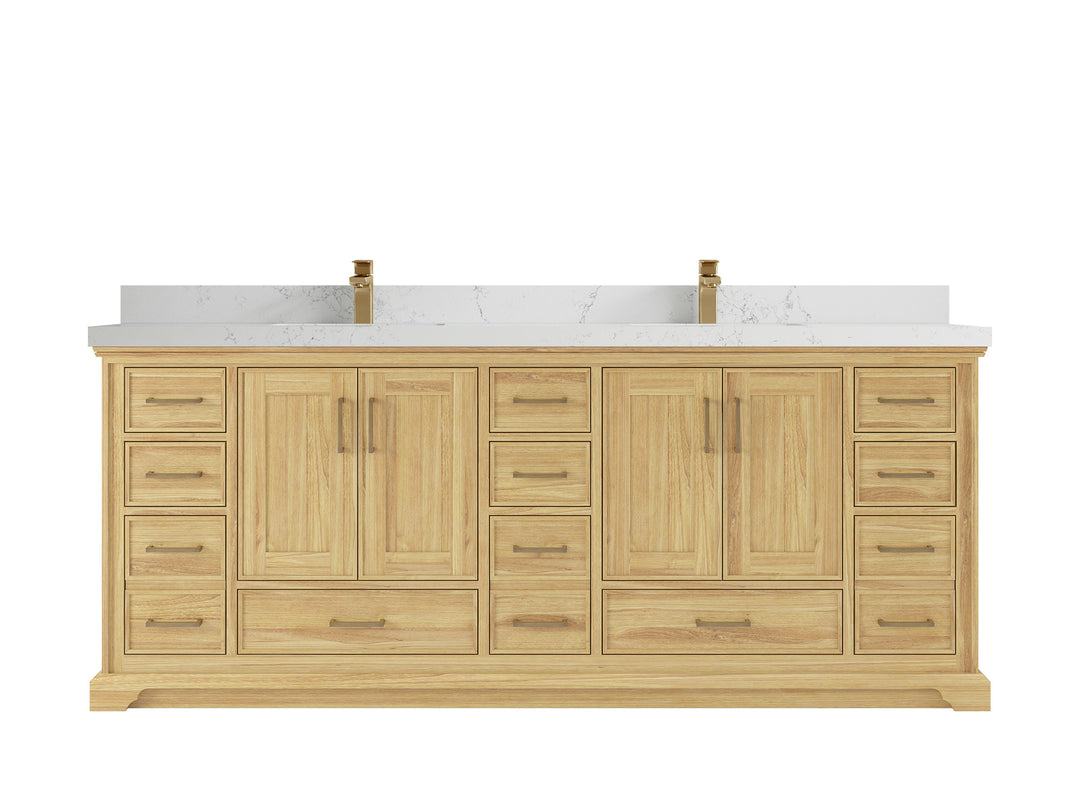 Charlotte Teak 84 in. W x 22 in. D Double Sink Bathroom Vanity in Light Natural with 2 in Empira White Quartz Countertop