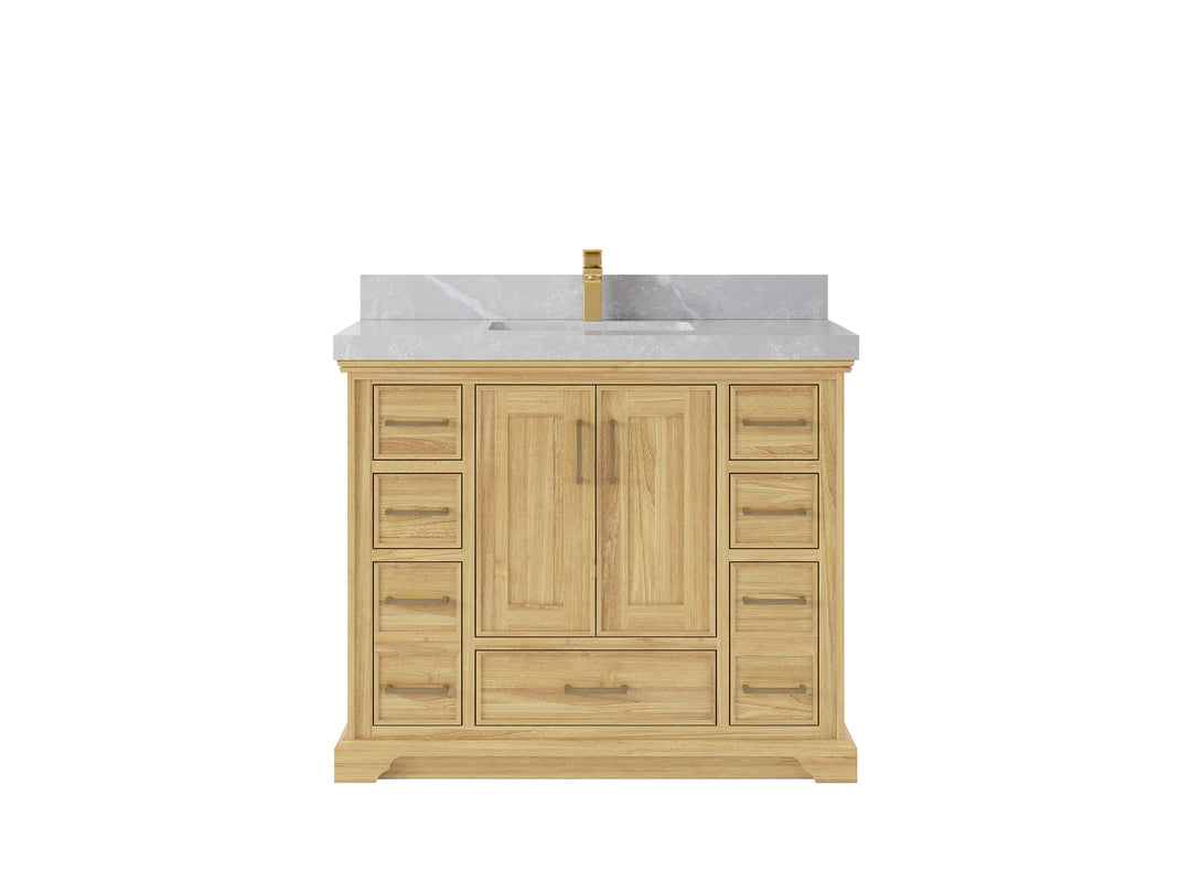Charlotte Teak 42 in. W x 22 in. D Single Sink Bathroom Vanity in Light Natural with 2 in Pearl Light Gray Quartz Countertop 