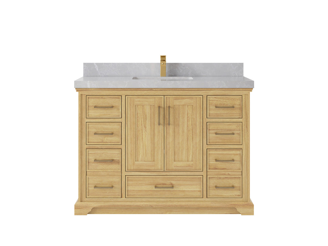 Charlotte Teak 48 in. W x 22 in. D Single Sink Bathroom Vanity in Light Natural with 2 in Pearl Light Gray Quartz Countertop 