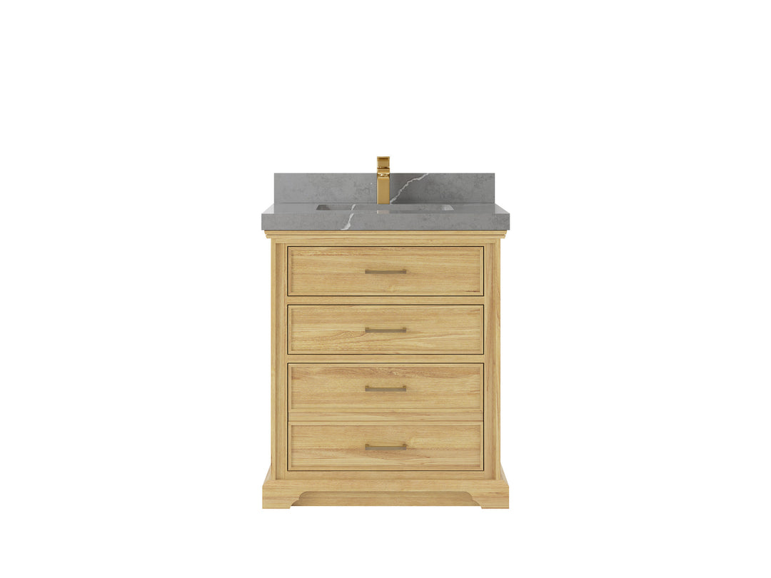 Charlotte Teak 30 in. W x 22 in. D Single Sink Bathroom Vanity in Light Natural with 2 in Piatra Gray Quartz Countertop