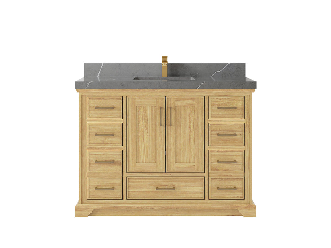 Charlotte Teak 48 in. W x 22 in. D Single Sink Bathroom Vanity in Light Natural with 2 in Piatra Gray Quartz Countertop