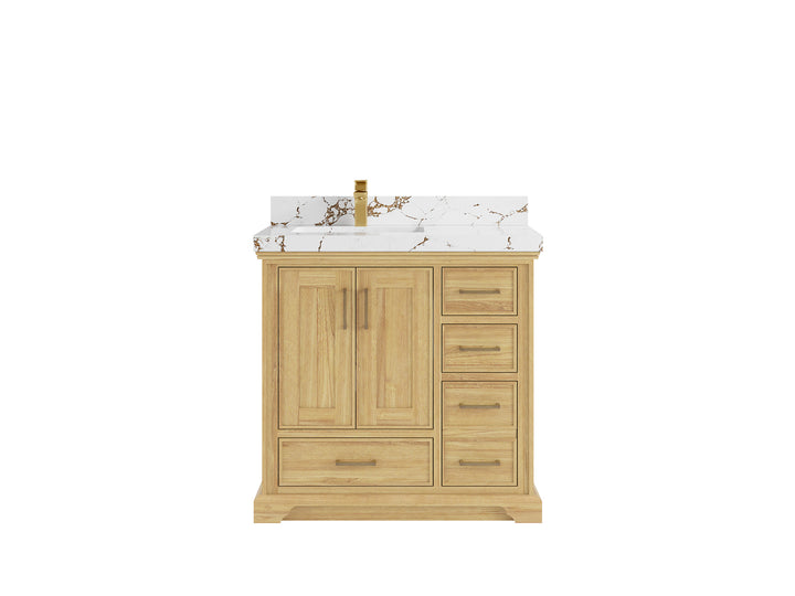 Charlotte 36 in. W x 22 in. D Left Offset Sink Bathroom Teak Wood Vanity - photo 21