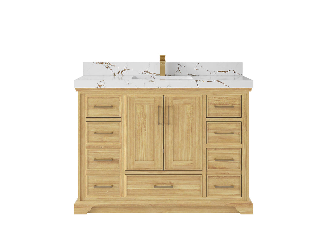 Charlotte Teak 48 in. W x 22 in. D Single Sink Bathroom Vanity in Light Natural with 2 in Viola Brown Quartz Countertop 