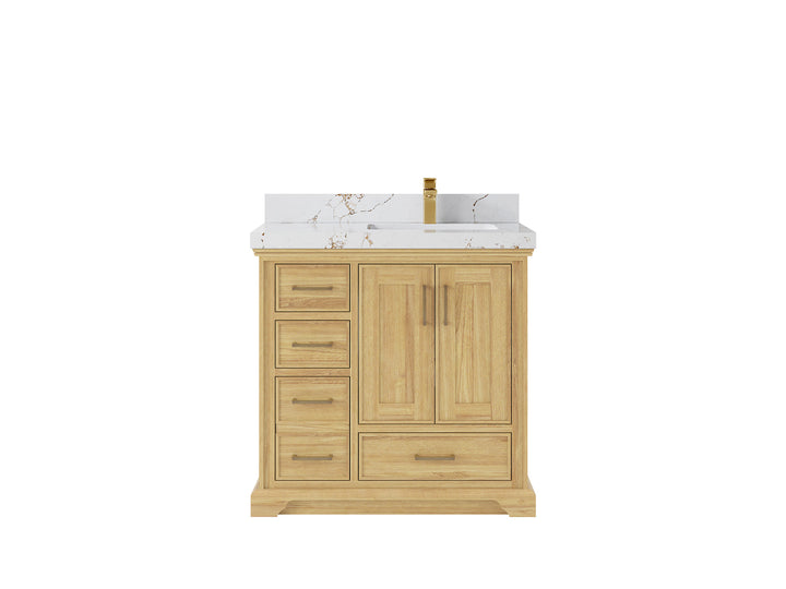 Charlotte 36 in. W x 22 in. D Right Offset Sink Bathroom Teak Wood Vanity - photo 22