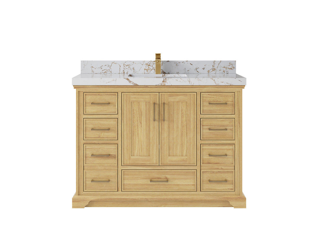 Charlotte Teak 48 in. W x 22 in. D Single Sink Bathroom Vanity in Light Natural with 2 in Viola Gold Quartz Countertop 