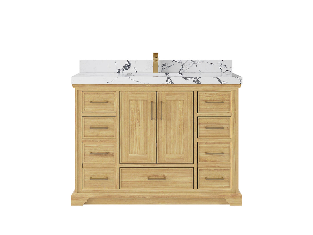 Charlotte Teak 48 in. W x 22 in. D Single Sink Bathroom Vanity in Light Natural with 2 in Viola Night Quartz Countertop 