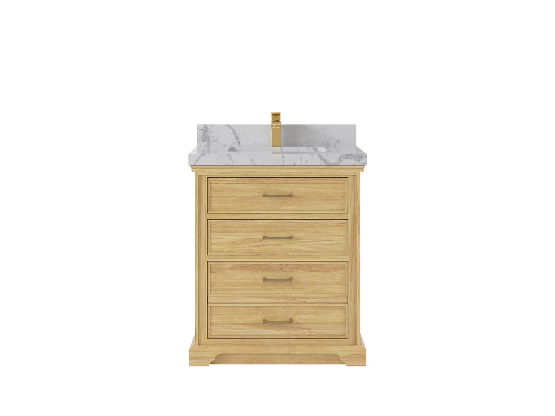 Charlotte Teak 30 in. W x 22 in. D Single Sink Bathroom Vanity in Light Natural with 2 in Venatino Quartz Countertop