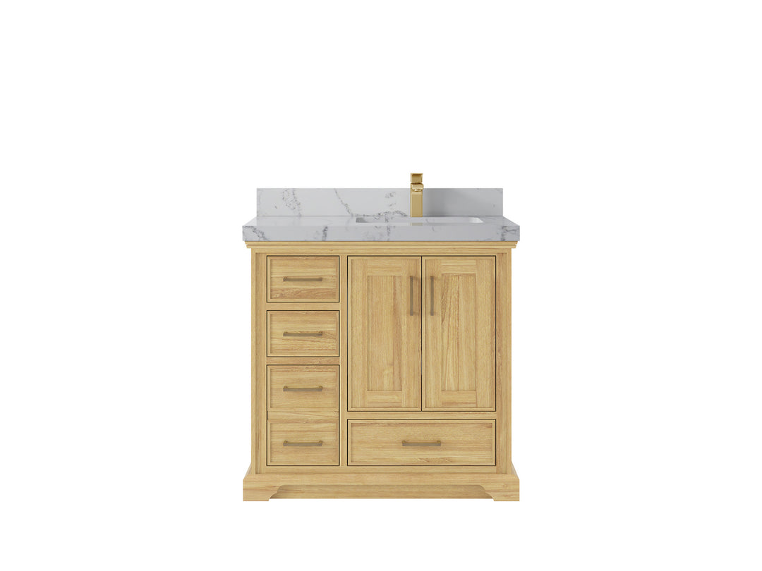 Charlotte Teak 36 in. W x 22 in. D Right Offset Sink Bathroom Vanity in Light Natural with 2 in Venatino Quartz Countertop