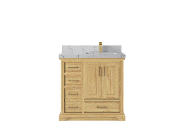Charlotte 36 in. W x 22 in. D Right Offset Sink Bathroom Teak Wood Vanity - photo 24