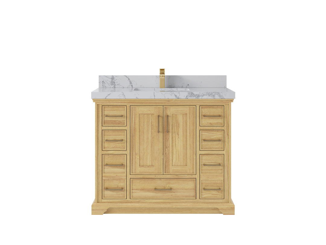 Charlotte Teak 42 in. W x 22 in. D Single Sink Bathroom Vanity in Light Natural with 2 in Venatino Quartz Countertop