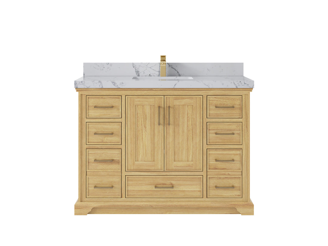 Charlotte Teak 48 in. W x 22 in. D Single Sink Bathroom Vanity in Light Natural with 2 in Venatino Quartz Countertop