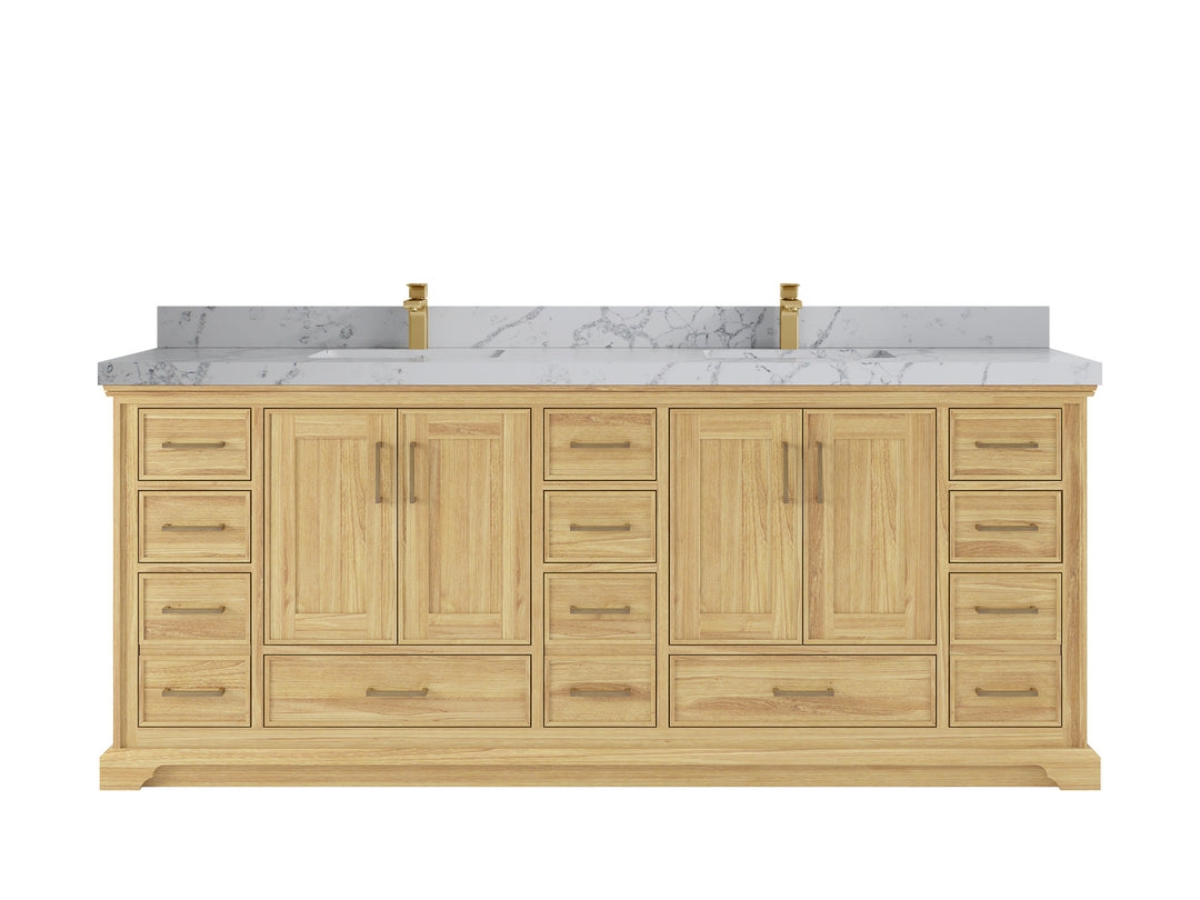 Charlotte Teak 84 in. W x 22 in. D Double Sink Bathroom Vanity in Light Natural with 2 in Venatino Quartz Countertop