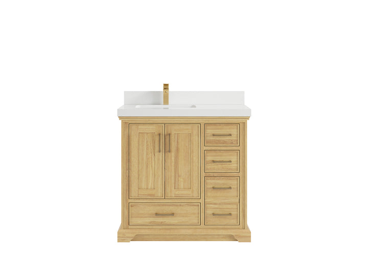 Charlotte 36 in. W x 22 in. D Left Offset Sink Bathroom Teak Wood Vanity - photo 25