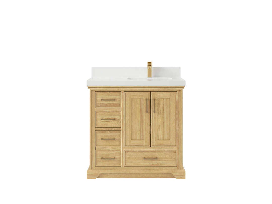 Charlotte Teak 36 in. W x 22 in. D Right Offset Sink Bathroom Vanity in Light Natural with 2 in White Quartz Countertop 