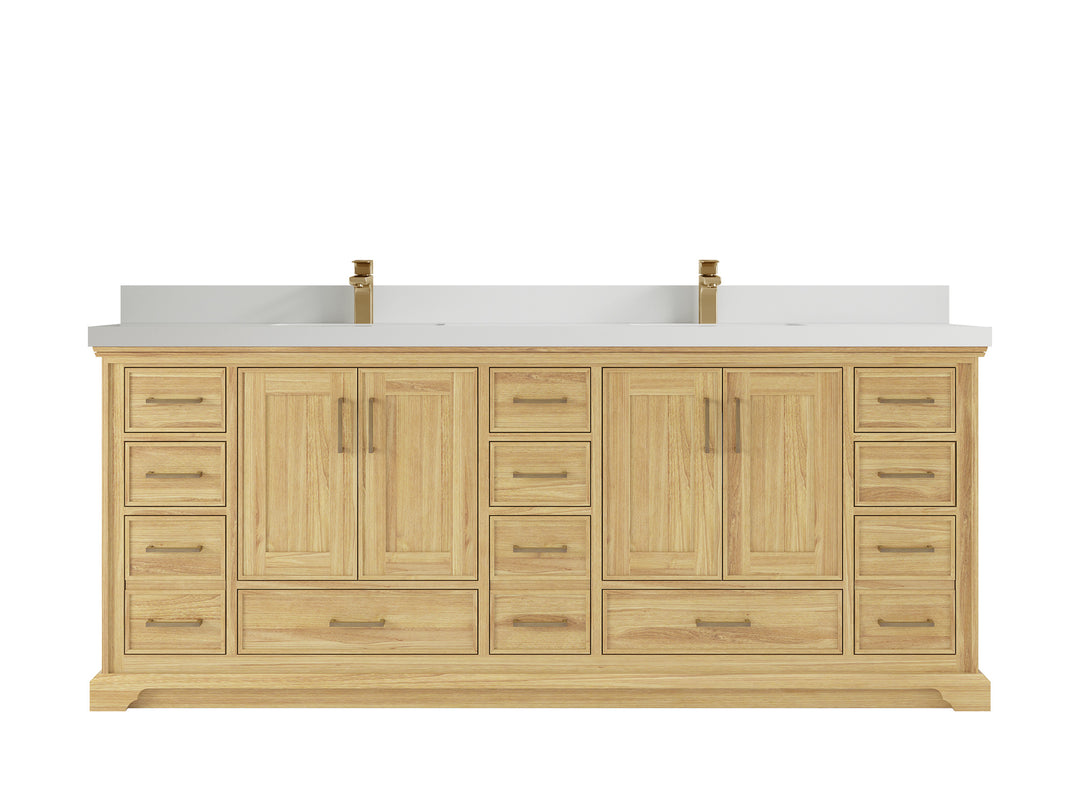 Charlotte Teak 84 in. W x 22 in. D Double Sink Bathroom Vanity in Light Natural with 2 in White Quartz Countertop 