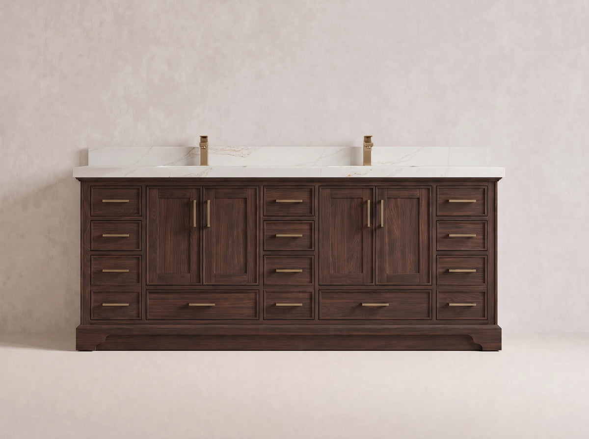 Charlotte Teak Wood 84 in. W x 22 in. D Double Sink Bathroom Vanity