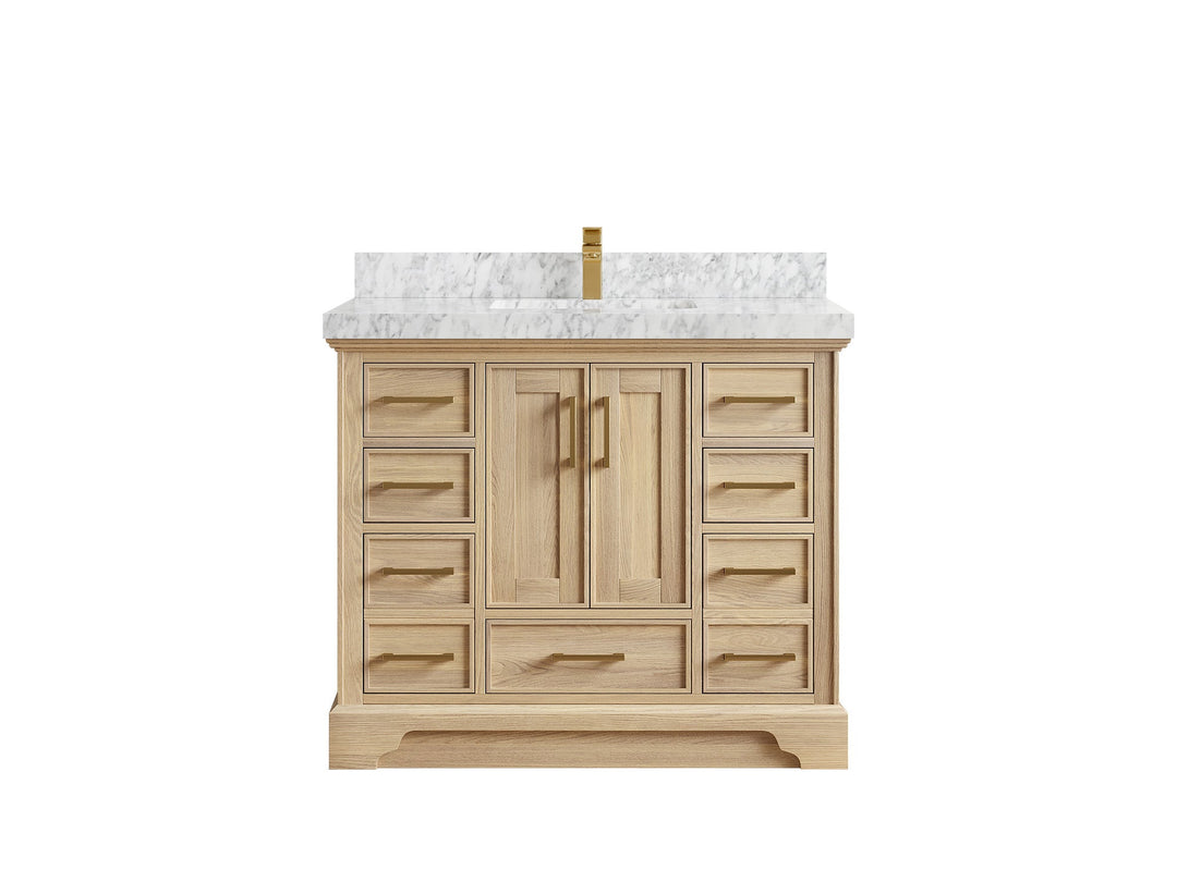 Charlotte White Oak 42 in. W x 22 in. D Single Sink Bathroom Vanity with 2 in Carrara Marble Countertop