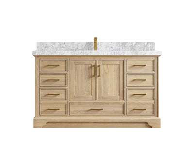 Charlotte White Oak 60 in. W x 22 in. D Single Sink Bathroom Vanity with 2 in Carrara Marble Countertop