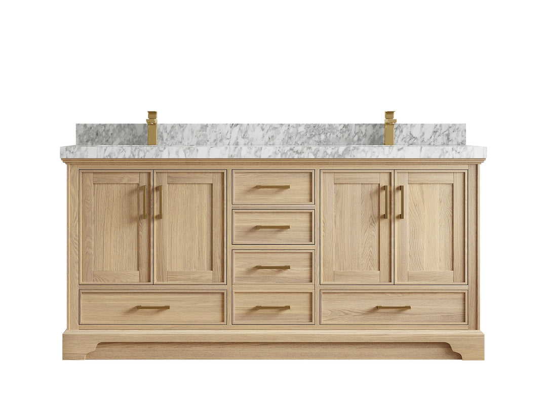 Charlotte White Oak 72 in. W x 22 in. D Double Sink Bathroom Vanity with 2 in Carrara Marble Countertop