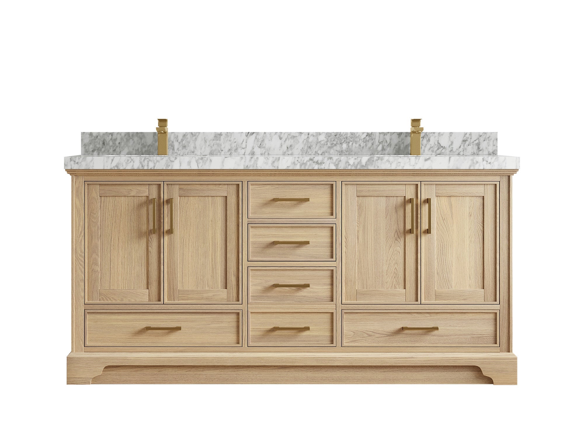 Charlotte White Oak 72 in. W x 22 in. D Double Sink Bathroom Vanity with 2 in Carrara Marble Countertop