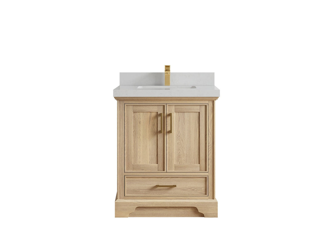 Charlotte White Oak 30 in. W x 22 in. D Single Sink Bathroom Vanity with 2 in Carrara Quartz Countertop