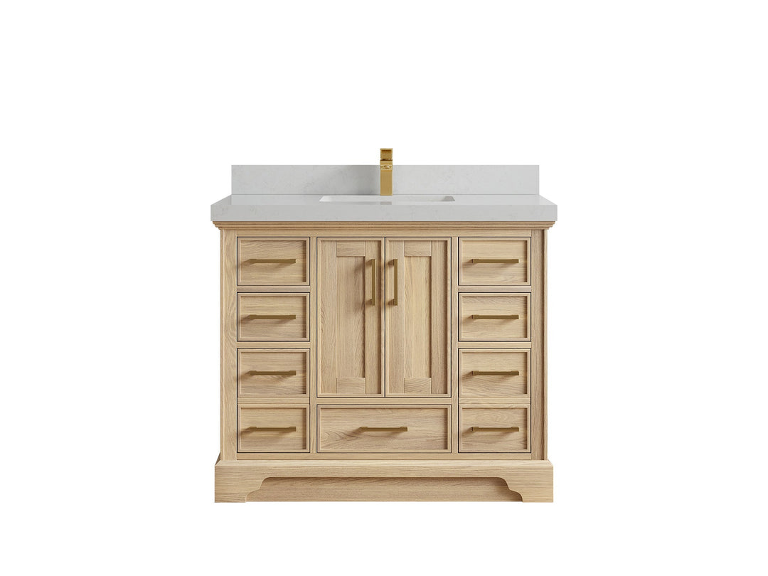 Charlotte White Oak 42 in. W x 22 in. D Single Sink Bathroom Vanity with 2 in Carrara Quartz Countertop