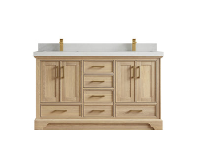Charlotte White Oak 60 in. W x 22 in. D Double Sink Bathroom Vanity with 2 in Carrara Quartz Countertop