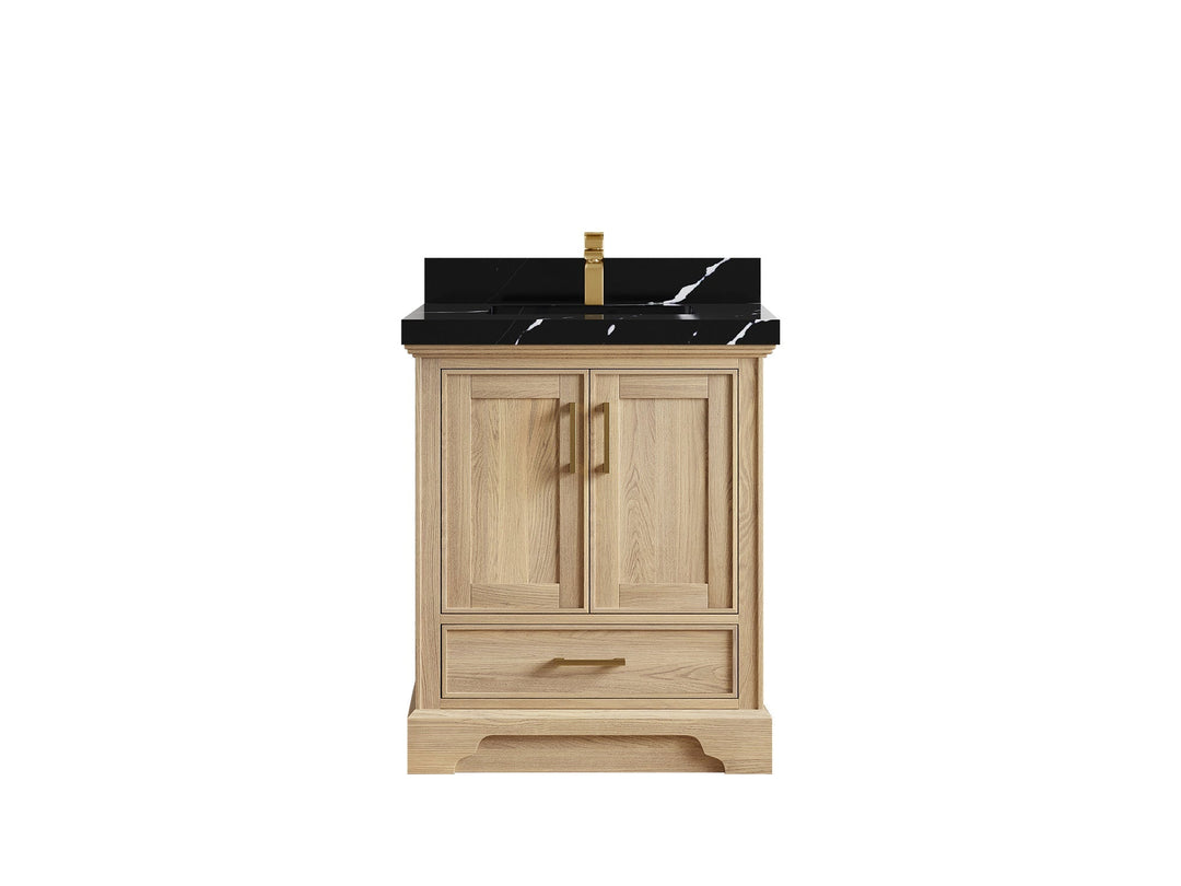 Charlotte White Oak 30 in. W x 22 in. D Single Sink Bathroom Vanity with 2 in Calacatta Black Quartz Countertop