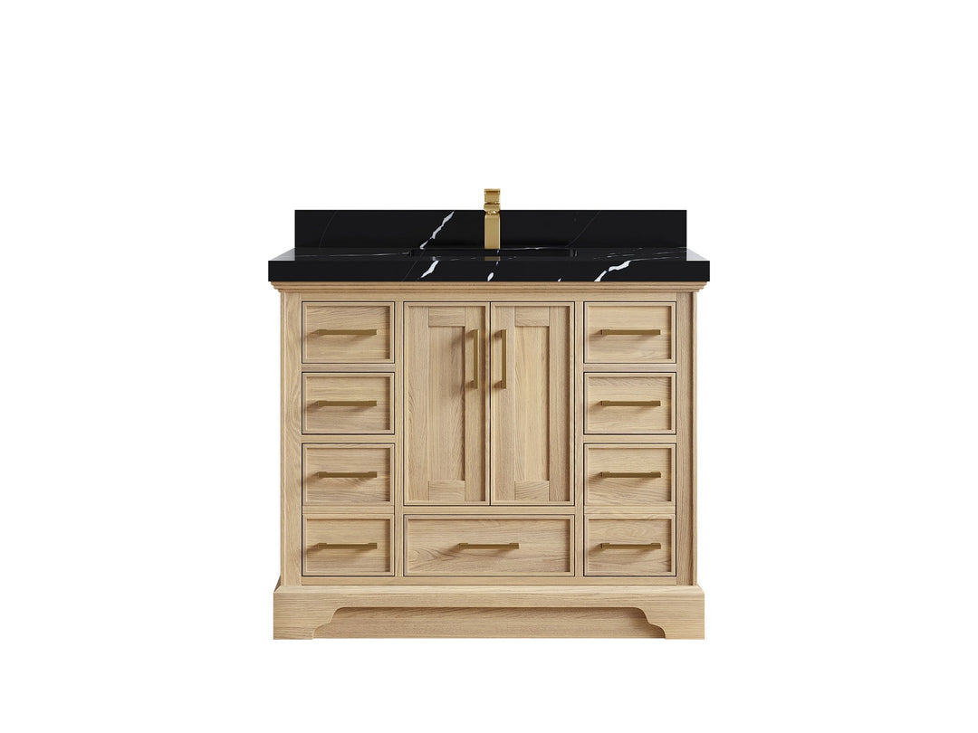 Charlotte White Oak 42 in. W x 22 in. D Single Sink Bathroom Vanity with 2 in Calacatta Black Quartz Countertop