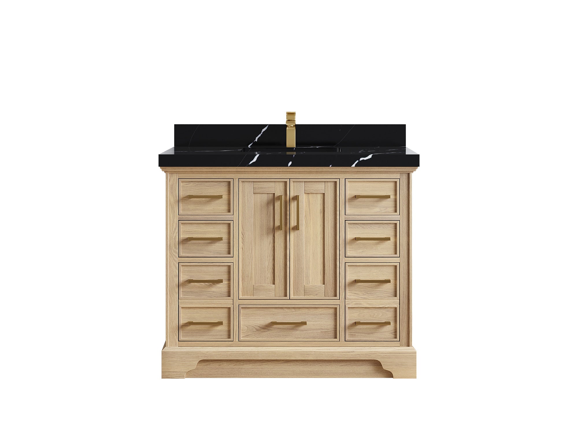 Charlotte White Oak 42 in. W x 22 in. D Single Sink Bathroom Vanity with 2 in Calacatta Black Quartz Countertop