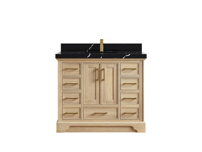 Charlotte White Oak 42 in. W x 22 in. D Single Sink Bathroom Vanity with 2 in Calacatta Black Quartz Countertop
