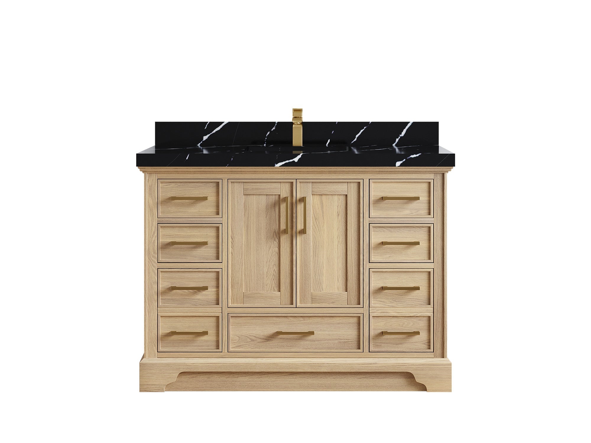 Charlotte White Oak 48 in. W x 22 in. D Single Sink Bathroom Vanity with 2 in Calacatta Black Quartz Countertop