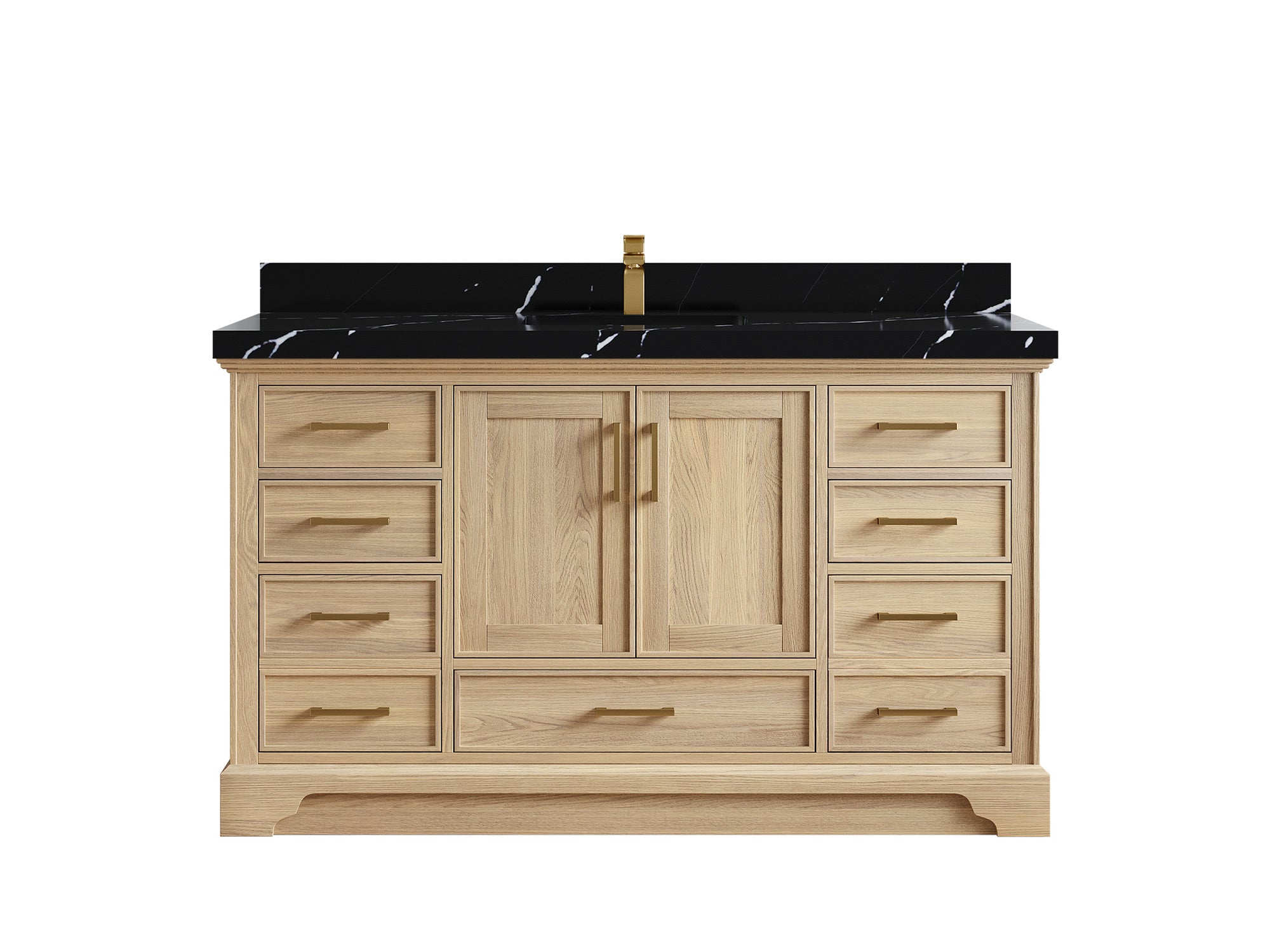 Charlotte White Oak 60 in. W x 22 in. D Single Sink Bathroom Vanity with 2 in Calacatta Black Quartz Countertop