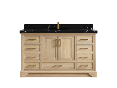 Charlotte White Oak 60 in. W x 22 in. D Single Sink Bathroom Vanity with 2 in Calacatta Black Quartz Countertop