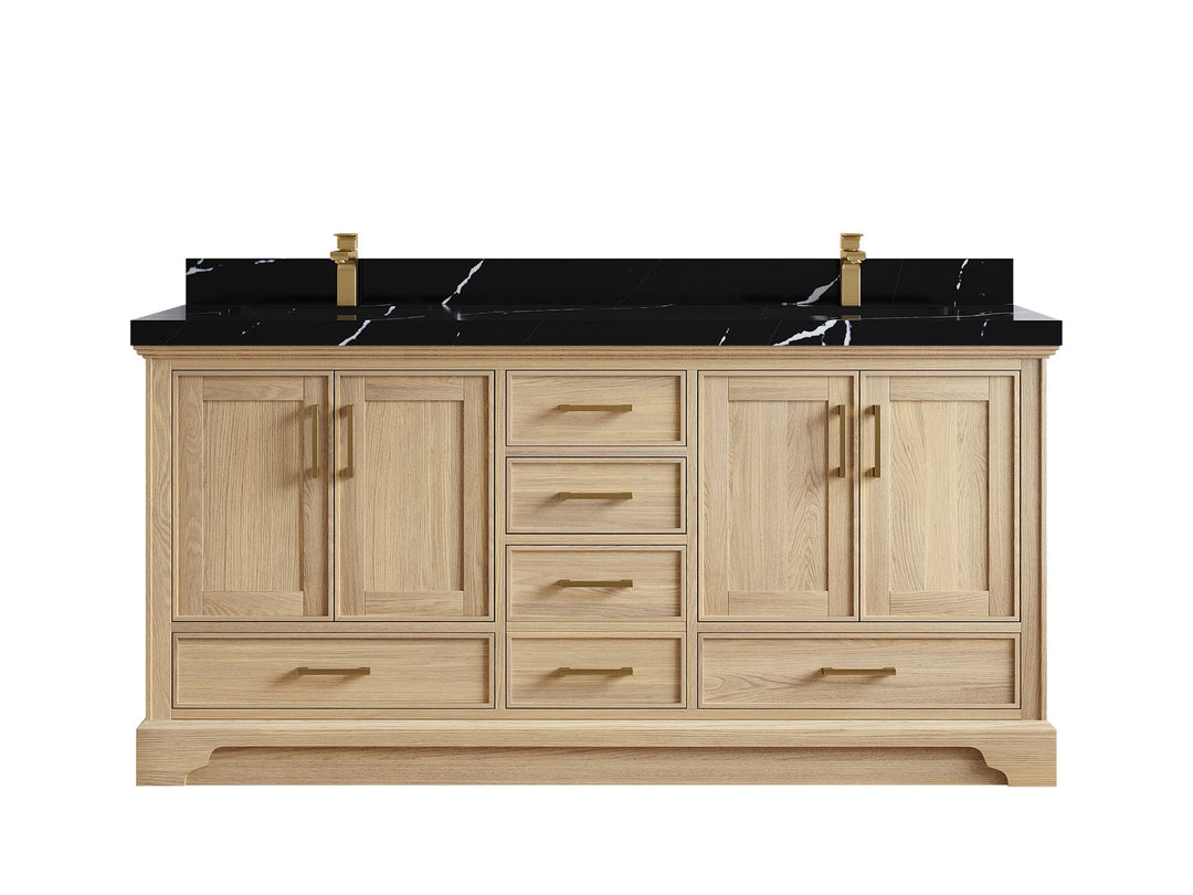 Charlotte White Oak 72 in. W x 22 in. D Double Sink Bathroom Vanity with 2 in Calacatta Black Quartz Countertop