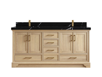 Charlotte White Oak 72 in. W x 22 in. D Double Sink Bathroom Vanity with 2 in Calacatta Black Quartz Countertop