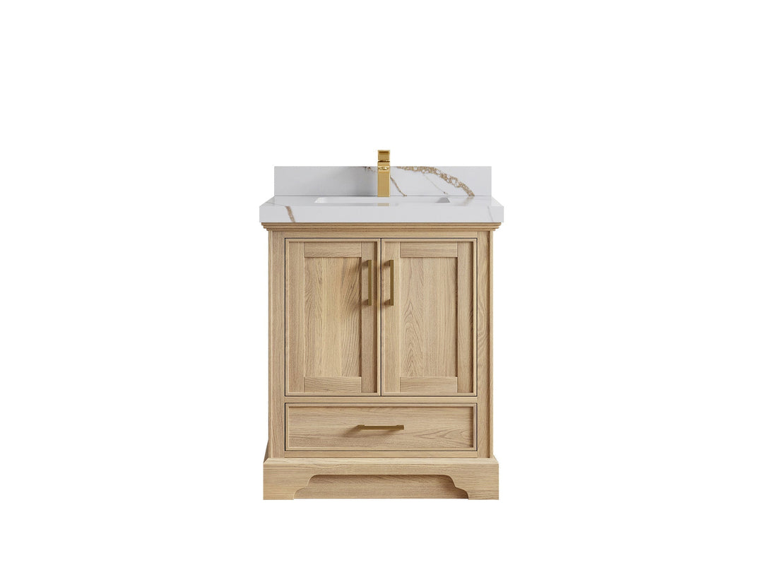 Charlotte White Oak 30 in. W x 22 in. D Single Sink Bathroom Vanity with 2 in Calacatta Gold Quartz Countertop