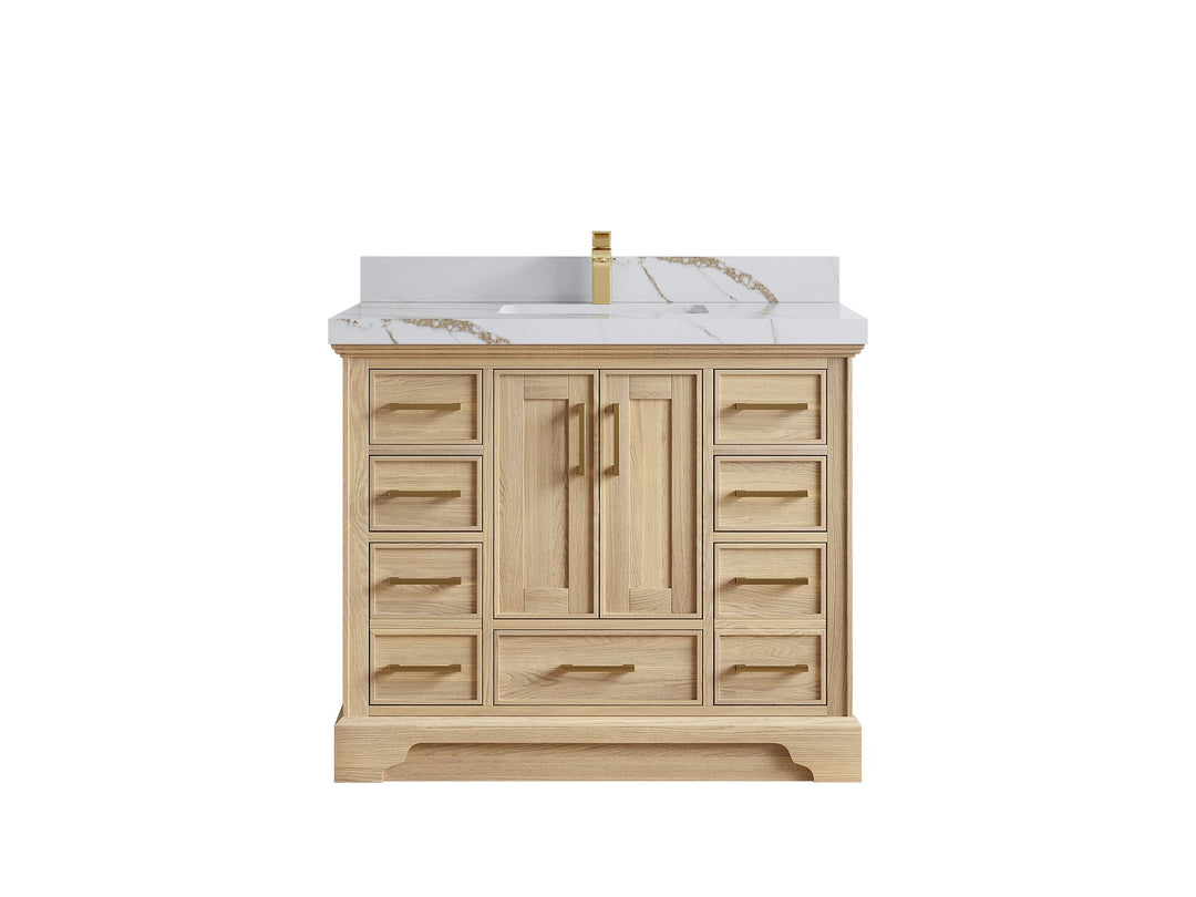 Charlotte White Oak 42 in. W x 22 in. D Single Sink Bathroom Vanity with 2 in Calacatta Gold Quartz Countertop