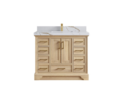 Charlotte White Oak 42 in. W x 22 in. D Single Sink Bathroom Vanity with 2 in Calacatta Gold Quartz Countertop