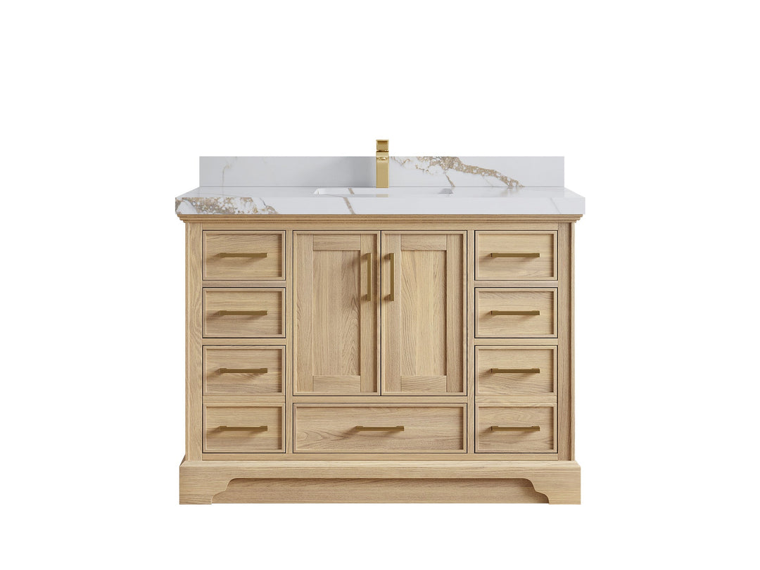 Charlotte White Oak 48 in. W x 22 in. D Single Sink Bathroom Vanity with 2 in Calacatta Gold Quartz Countertop