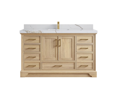 Charlotte White Oak 60 in. W x 22 in. D Single Sink Bathroom Vanity with 2 in Calacatta Gold Quartz Countertop