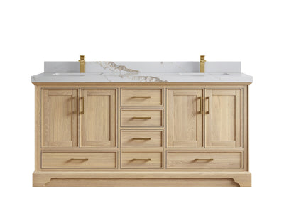 Charlotte White Oak 72 in. W x 22 in. D Double Sink Bathroom Vanity with 2 in Calacatta Gold Quartz Countertop