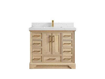 Charlotte White Oak 42 in. W x 22 in. D Single Sink Bathroom Vanity with 2 in Calacatta Laza Quartz Countertop