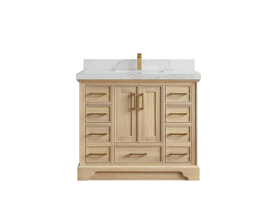 Charlotte White Oak 42 in. W x 22 in. D Single Sink Bathroom Vanity with 2 in Calacatta Nuvo Quartz Countertop