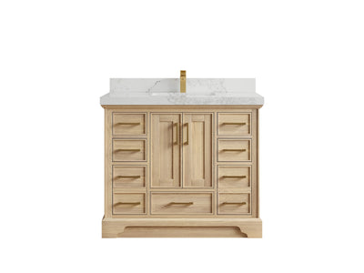 Charlotte White Oak 42 in. W x 22 in. D Single Sink Bathroom Vanity with 2 in Calacatta Nuvo Quartz Countertop
