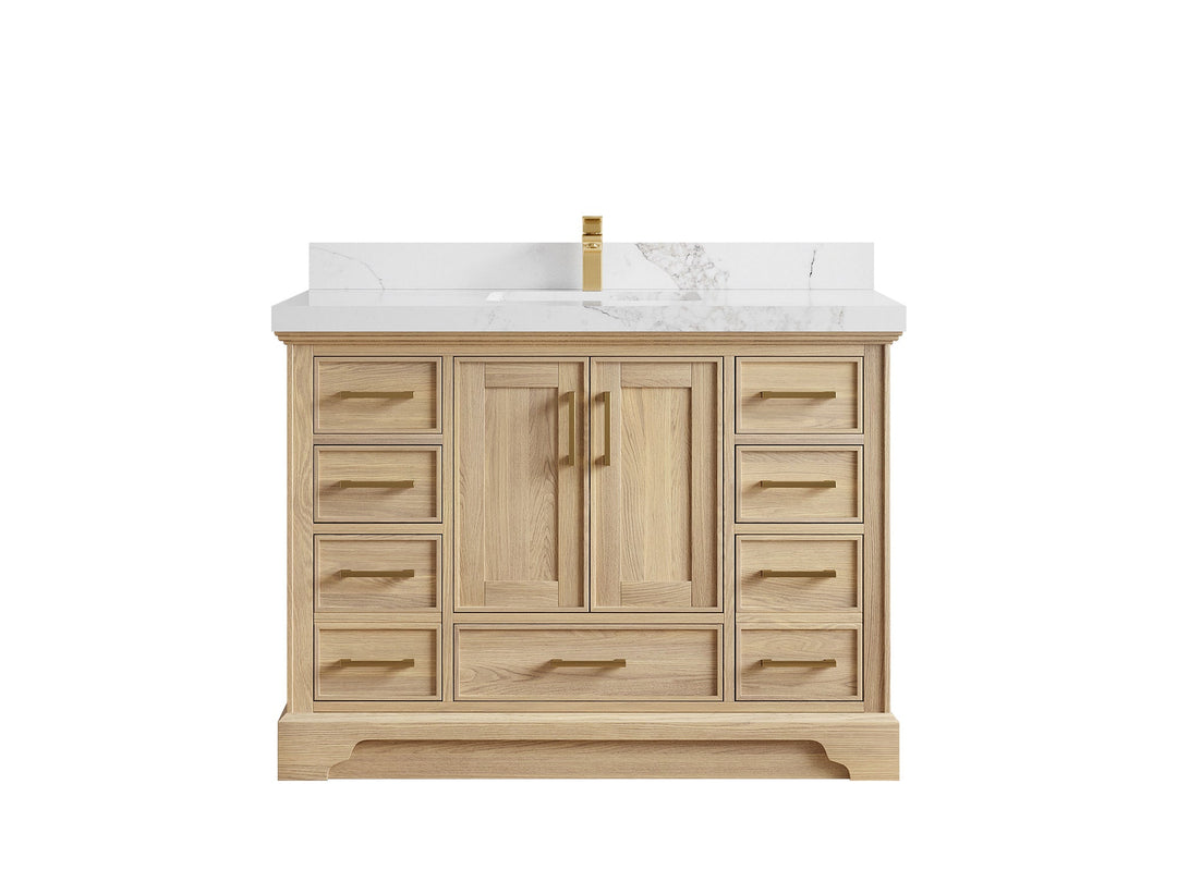 Charlotte White Oak 48 in. W x 22 in. D Single Sink Bathroom Vanity with 2 in Calacatta Nuvo Quartz Countertop