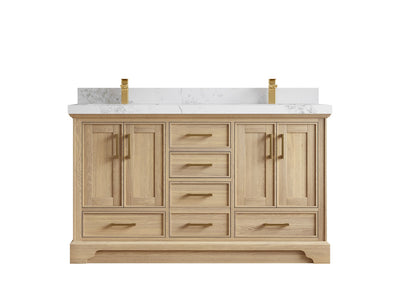 Charlotte White Oak 60 in. W x 22 in. D Double Sink Bathroom Vanity with 2 in Calacatta Nuvo Quartz Countertop