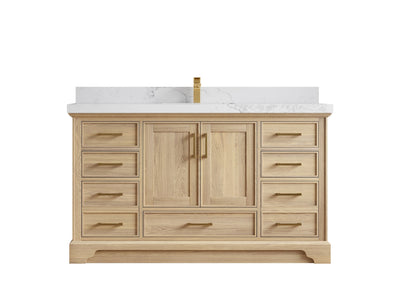 Charlotte White Oak 60 in. W x 22 in. D Single Sink Bathroom Vanity with 2 in Calacatta Nuvo Quartz Countertop